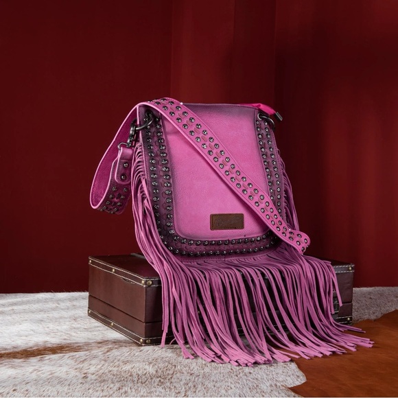 Wrangler Rivets Fringe Concealed Carry Crossbody -Hot Pink - Picture 1 of 4